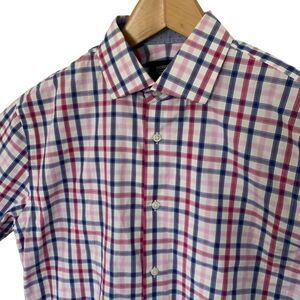 Nordstrom Mens Shop Non Iron 15 Long Sleeve Button Up Shirt Plaid Pink Spread